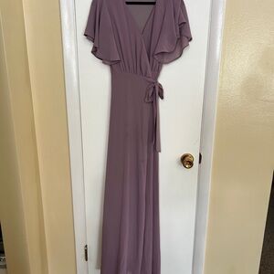 Mauve Naples Flutter Sleeve Maxi Wrap Bridesmaid Dresses
